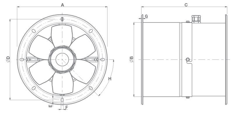 Dimensions Vortice MPC E T ventilateurs axiaux